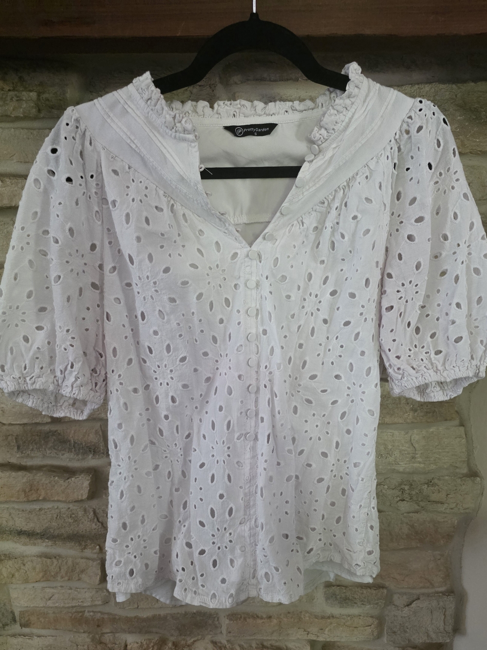 Eyelet V-Neck Peasant Blouse — White